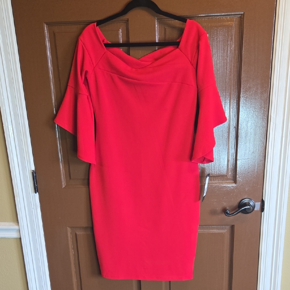 Bebe-Red stretchy wide neck pullover fitted dress Sz 8 NWT.